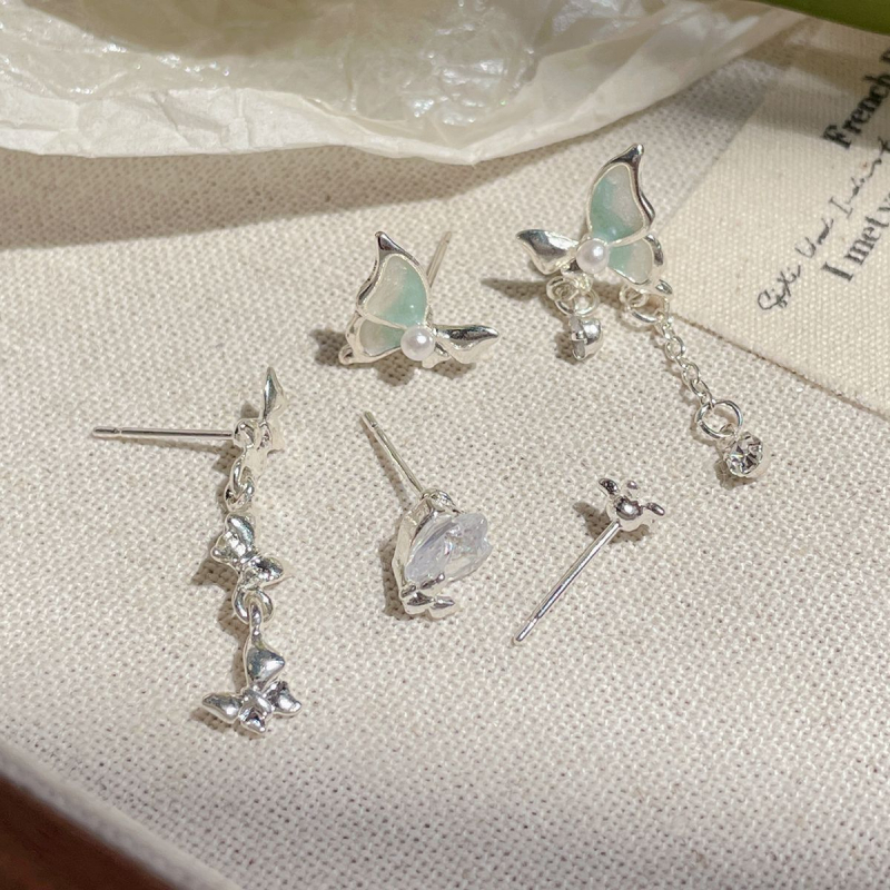 Cercei din aliaj, stil proaspăt și dulce, cu tijă din argint 925; motifuri inimă, flori, insecte și zodii