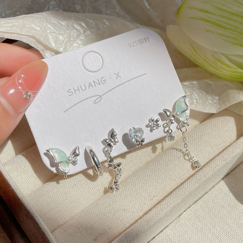 Cercei din aliaj, stil proaspăt și dulce, cu tijă din argint 925; motifuri inimă, flori, insecte și zodii