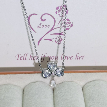 Colier din argint 925 cu pandantiv inimă-trifoi în formă de picătură de apă, lanț O, 41–50 cm