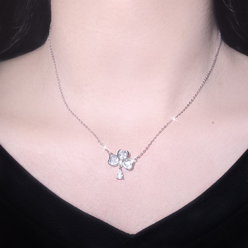 Colier din argint 925 cu pandantiv inimă-trifoi în formă de picătură de apă, lanț O, 41–50 cm