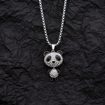 Colier Panda din oțel titan, Reisho - unisex, stil Hip-Hop, lanț cu perle, lungime 51-80 cm