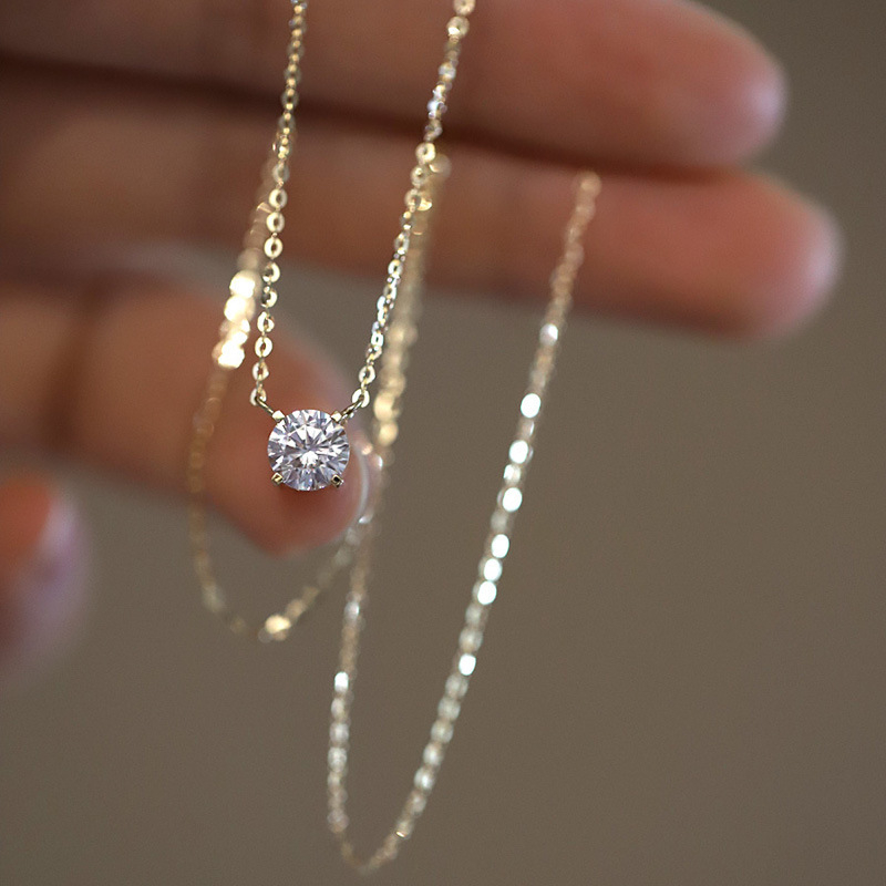 Meidi ogrlica od 925 srebra, pozlaćena 14K, dijamant od 1 karata, četveroprugasti prong, geometrijski lanac s križem, japanski/korejski stil