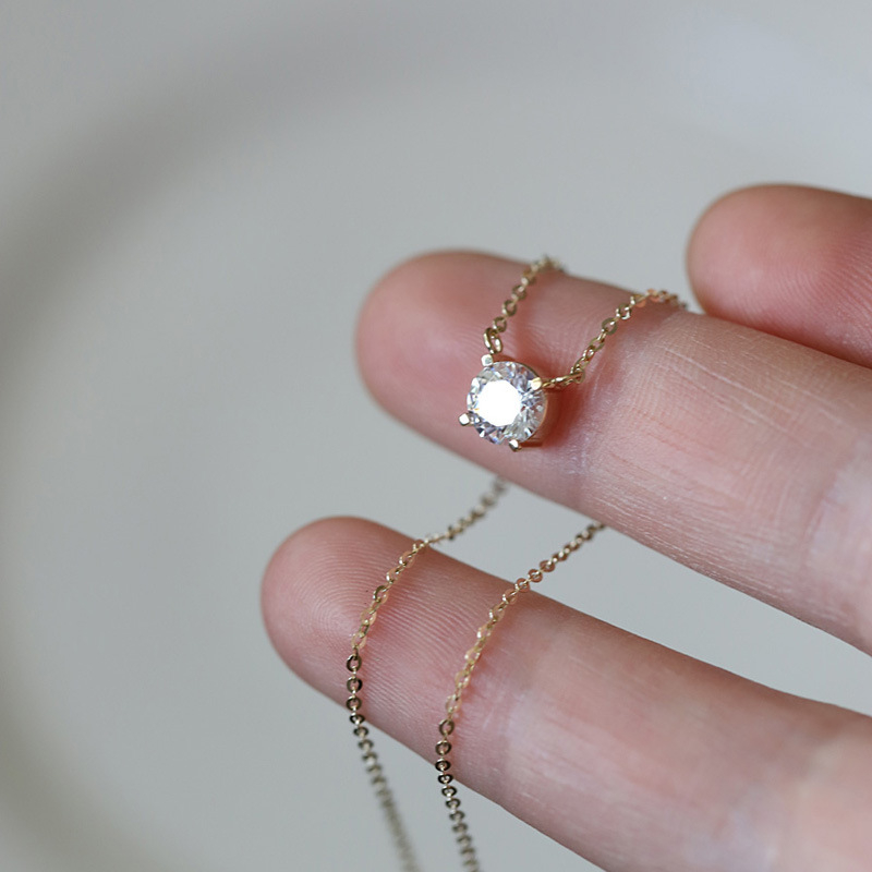 Meidi ogrlica od 925 srebra, pozlaćena 14K, dijamant od 1 karata, četveroprugasti prong, geometrijski lanac s križem, japanski/korejski stil