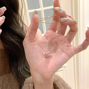 Colier din cupru cu lanț bambus, pandantiv cu pietre mixte, lungime 41–50 cm