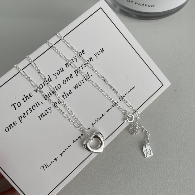 Colier cu pandantiv inimă goală, argint 925, lanț clavicular, 41–50 cm, stil rece