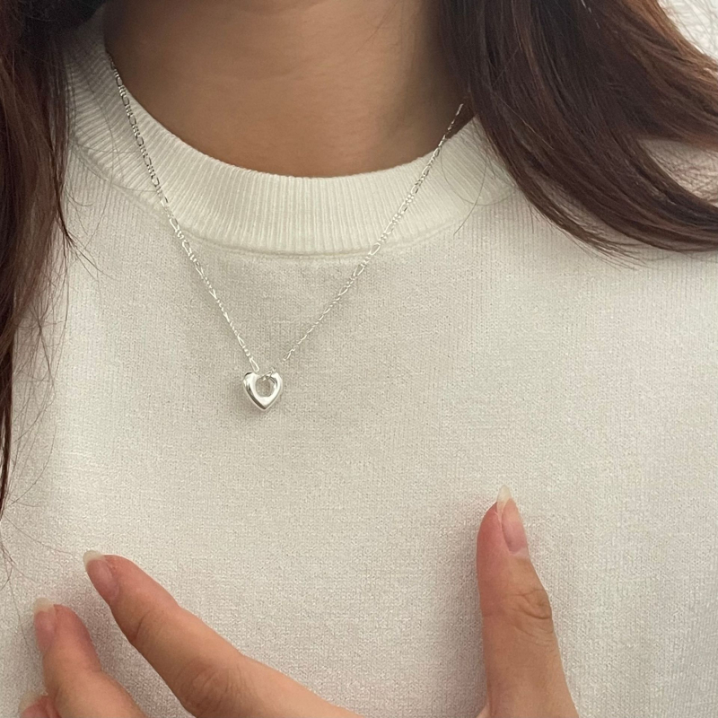 Colier cu pandantiv inimă goală, argint 925, lanț clavicular, 41–50 cm, stil rece