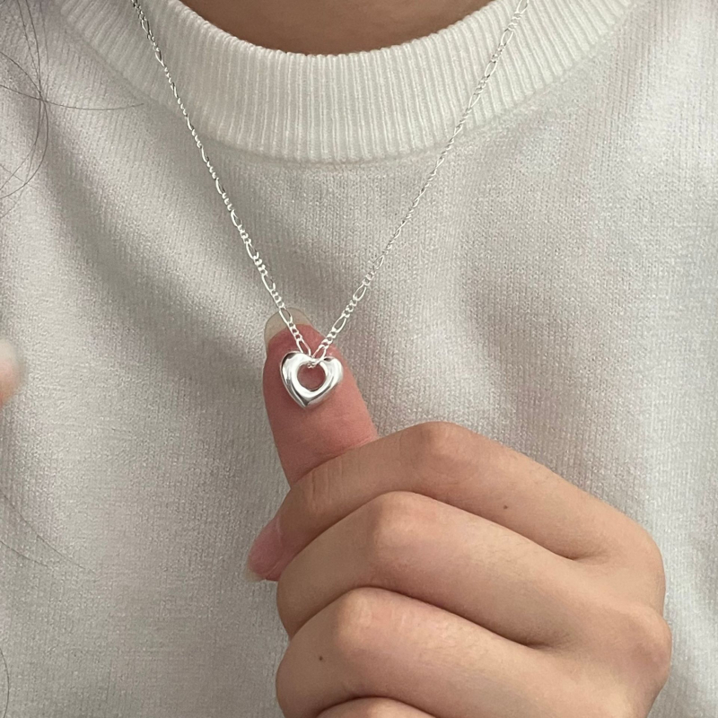 Colier cu pandantiv inimă goală, argint 925, lanț clavicular, 41–50 cm, stil rece