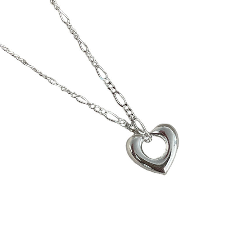 Colier cu pandantiv inimă goală, argint 925, lanț clavicular, 41–50 cm, stil rece