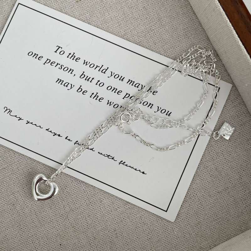 Colier cu pandantiv inimă goală, argint 925, lanț clavicular, 41–50 cm, stil rece