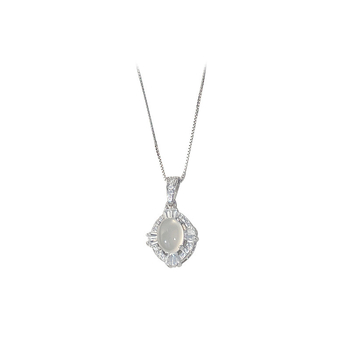 Srebro 925, ledeno bijeli chalcedon, žensko, geometrijski kružni privjesak, kutijasti lanac, podesiva duljina 41–50 cm, cirkon akcenti