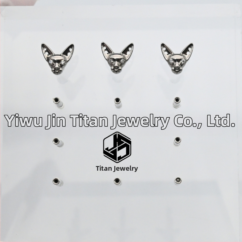 Piercing do pery – Titanová zliatina, dizajn Sphynx mačky, motív hlavy mačky, mikro nastavenie, unisex punk