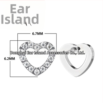 Srdcového tvaru titanovej zliatiny piercing šperky s cirkónmi, leštené, unisex vintage štýl, závit 0,9 mm, F136