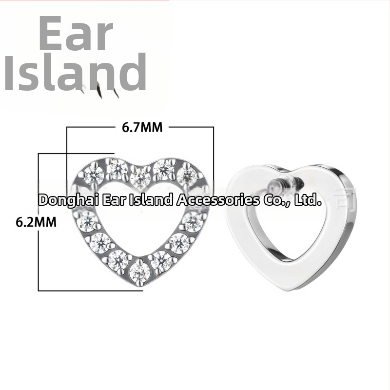 Srdcového tvaru titanovej zliatiny piercing šperky s cirkónmi, leštené, unisex vintage štýl, závit 0,9 mm, F136