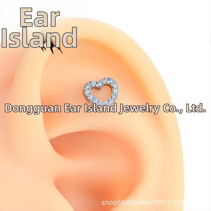 Srdcového tvaru titanovej zliatiny piercing šperky s cirkónmi, leštené, unisex vintage štýl, závit 0,9 mm, F136