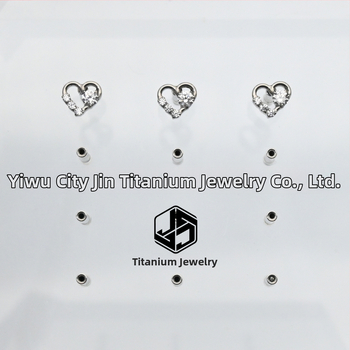 Lūpām paredzētie auskari ar sirds formas cirkoniju, mikro uzstādīšana, titāna sakausējums ASTM F-136, universāls korejiešu stils