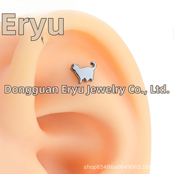 Auskari no titāna sakausējuma, kaķa forma, cirkona kristāli, pulētā virsma, tīrība F136