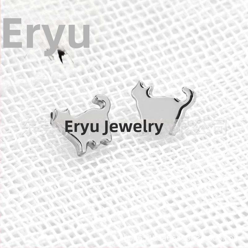 Auskari no titāna sakausējuma, kaķa forma, cirkona kristāli, pulētā virsma, tīrība F136