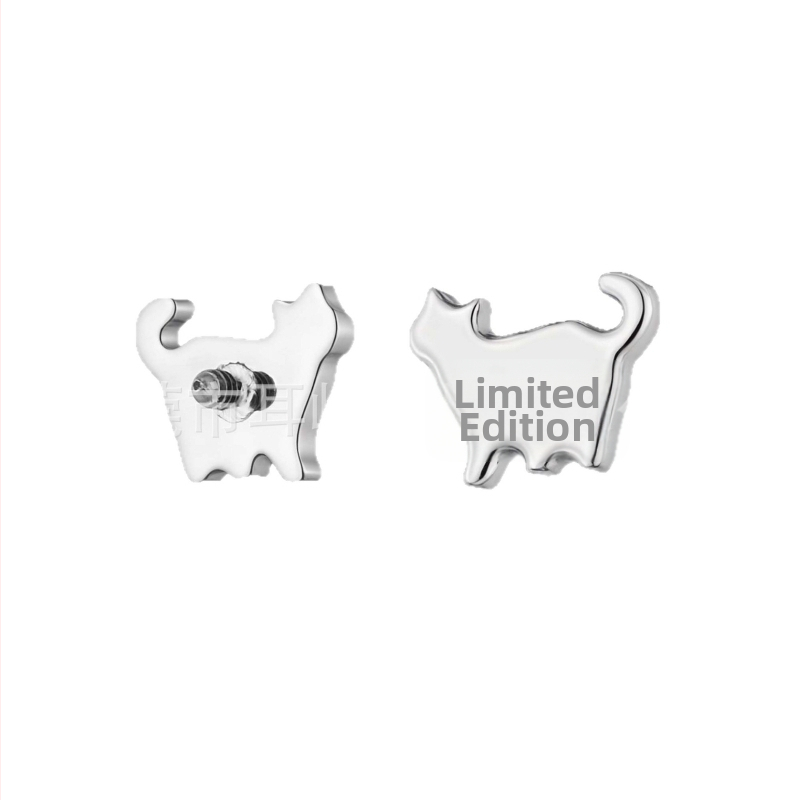 Auskari no titāna sakausējuma, kaķa forma, cirkona kristāli, pulētā virsma, tīrība F136