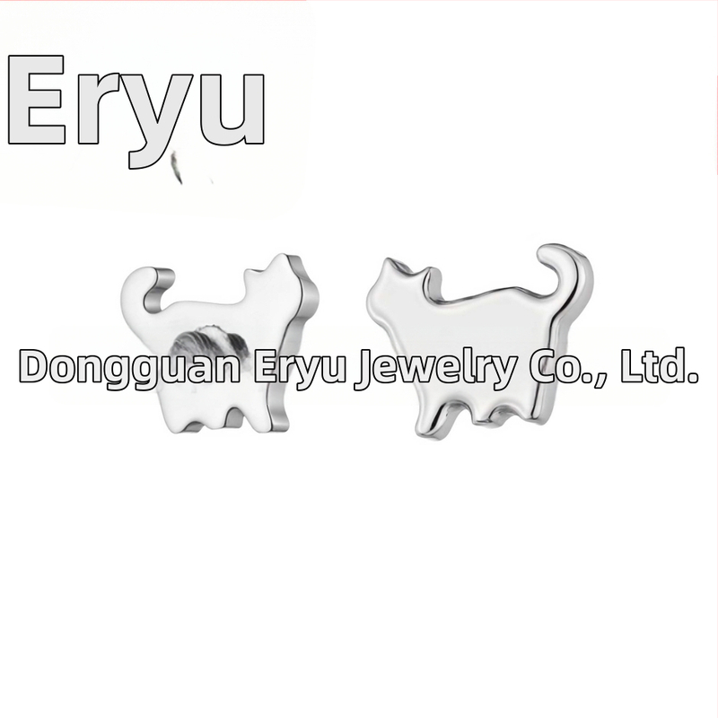 Auskari no titāna sakausējuma, kaķa forma, cirkona kristāli, pulētā virsma, tīrība F136