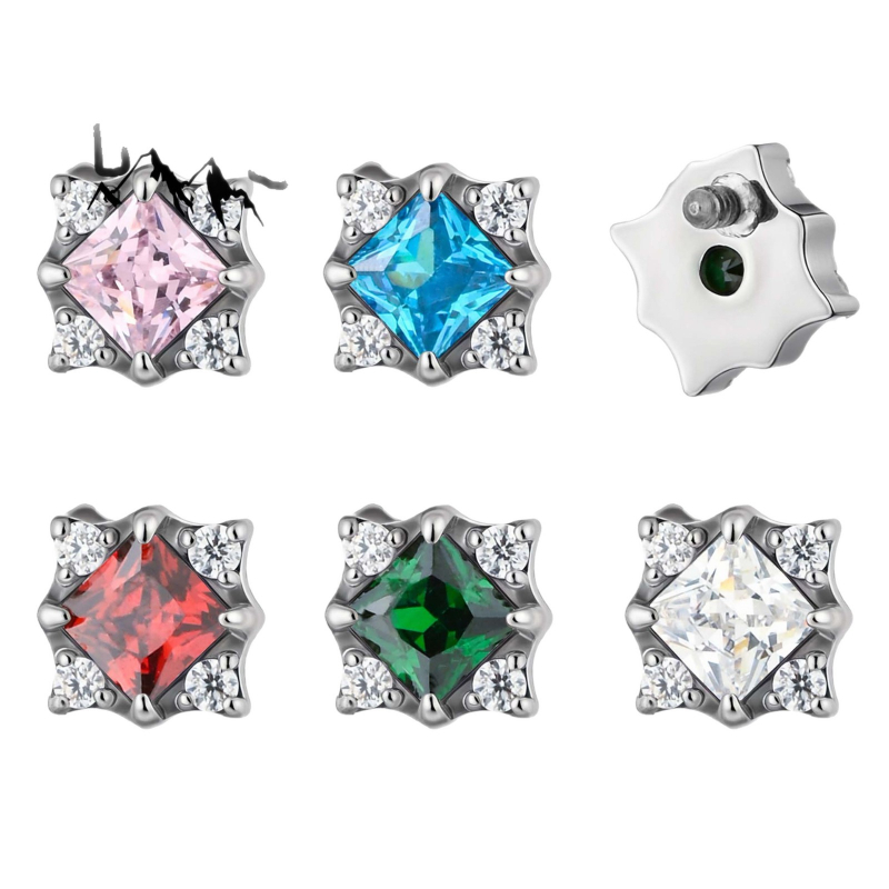 Titánium ötvözetű fülbevalók csillag alakú, cirkón kristályokkal, polírozott felülettel