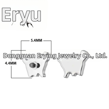 Titāna sakausējuma auskari kaķa formā, unisex stils, vintāžas stilā, ar cirkonu, pulēti