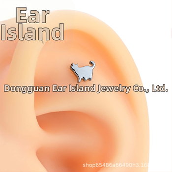 Titāna sakausējuma auskari kaķa formā, unisex stils, vintāžas stilā, ar cirkonu, pulēti