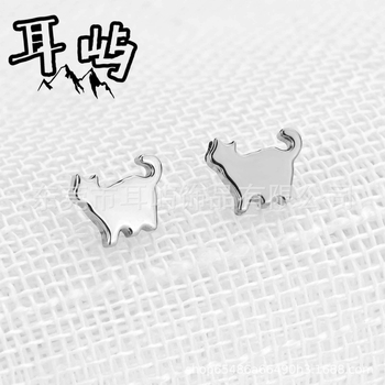 Cercei din aliaj de titan, formă de pisică, unisex, stil vintage, cu zirconiu, finisaj lucios