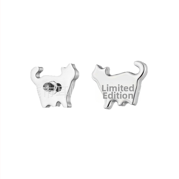 Titāna sakausējuma auskari kaķa formā, unisex stils, vintāžas stilā, ar cirkonu, pulēti