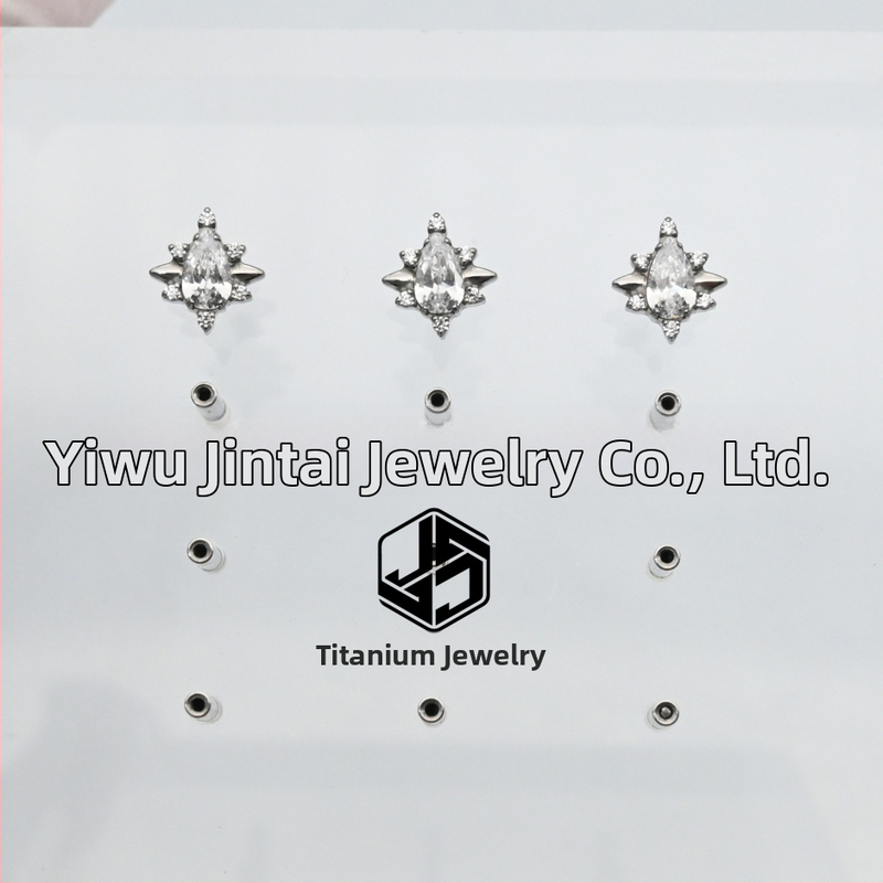 Pilienu formas auskari no implantētā titāna sakausējuma ASTM F136, diamantu griezuma kristāli, universāls viegls luksusa stils, Princeses sērija