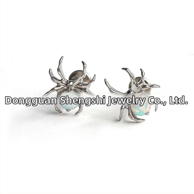 Opāla auskari, ģeometrisks dizains, bezel-set, G23 titāna sakausējums