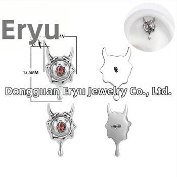 Titāna sakausējuma auskari, velna acs forma, pulēti, unisex, vintage stils, cirkon kristāls