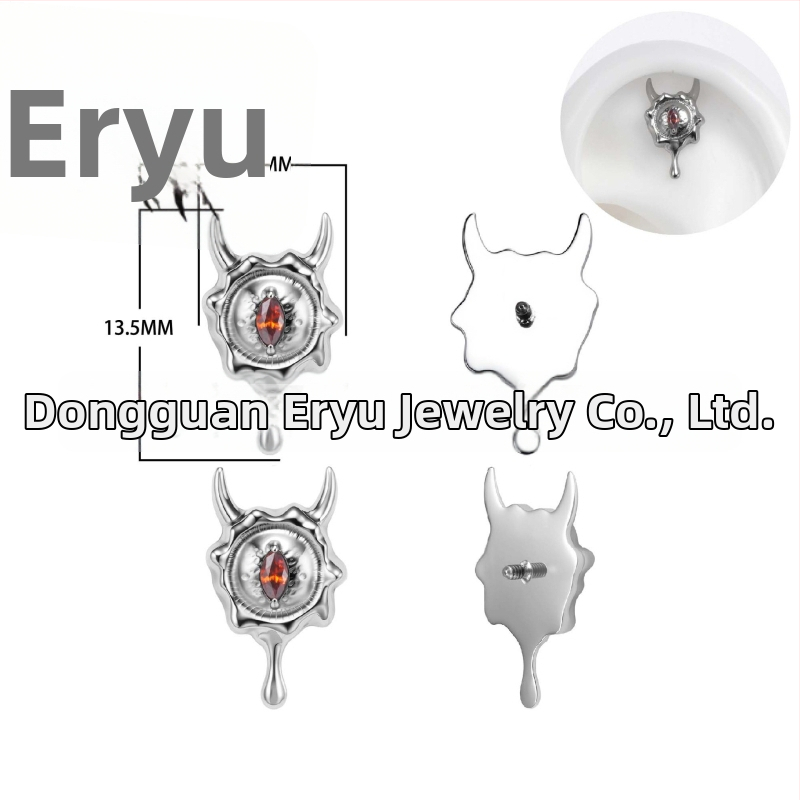 Titāna sakausējuma auskari, velna acs forma, pulēti, unisex, vintage stils, cirkon kristāls