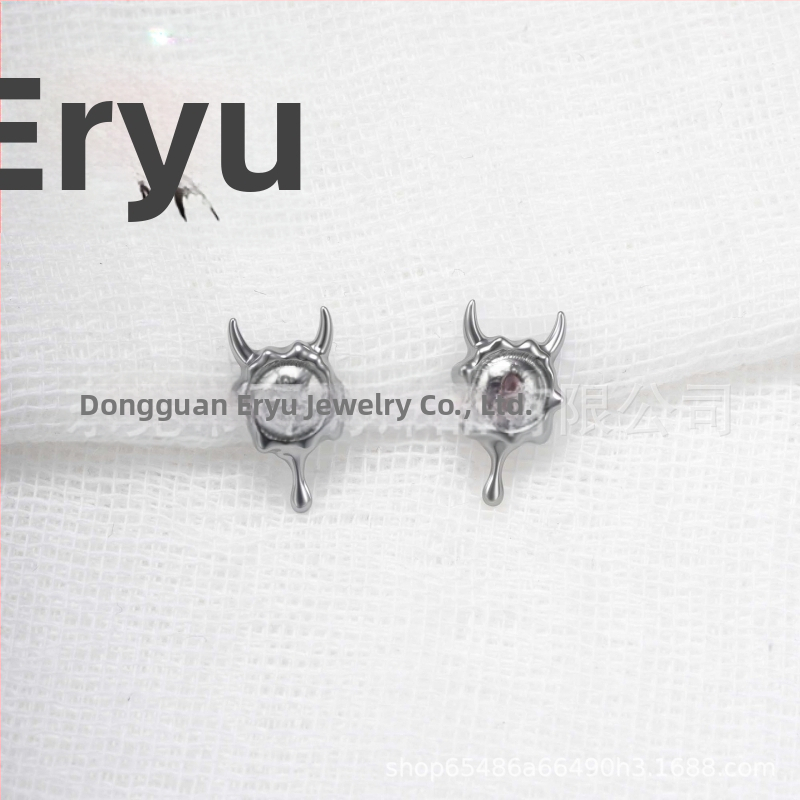 Titāna sakausējuma auskari, velna acs forma, pulēti, unisex, vintage stils, cirkon kristāls