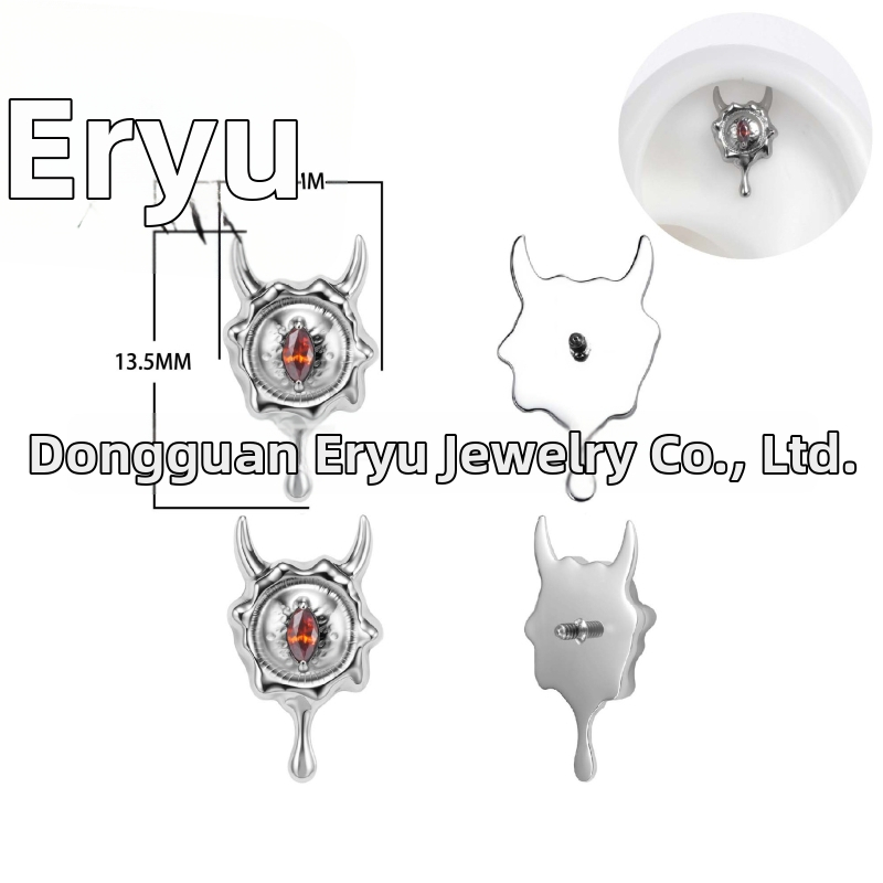 Titāna sakausējuma auskari, velna acs forma, pulēti, unisex, vintage stils, cirkon kristāls