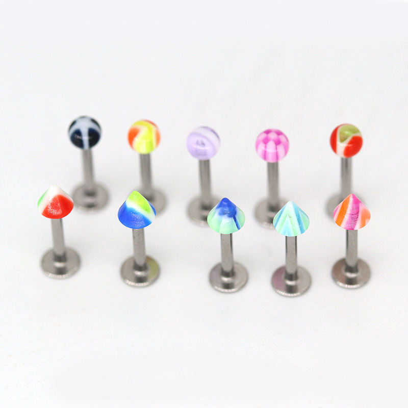 Rozsdamentes acél ajakpiercing akril geometriai díszítéssel, kézzel készített, uniszex