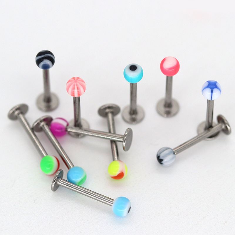 Rozsdamentes acél ajakpiercing akril geometriai díszítéssel, kézzel készített, uniszex