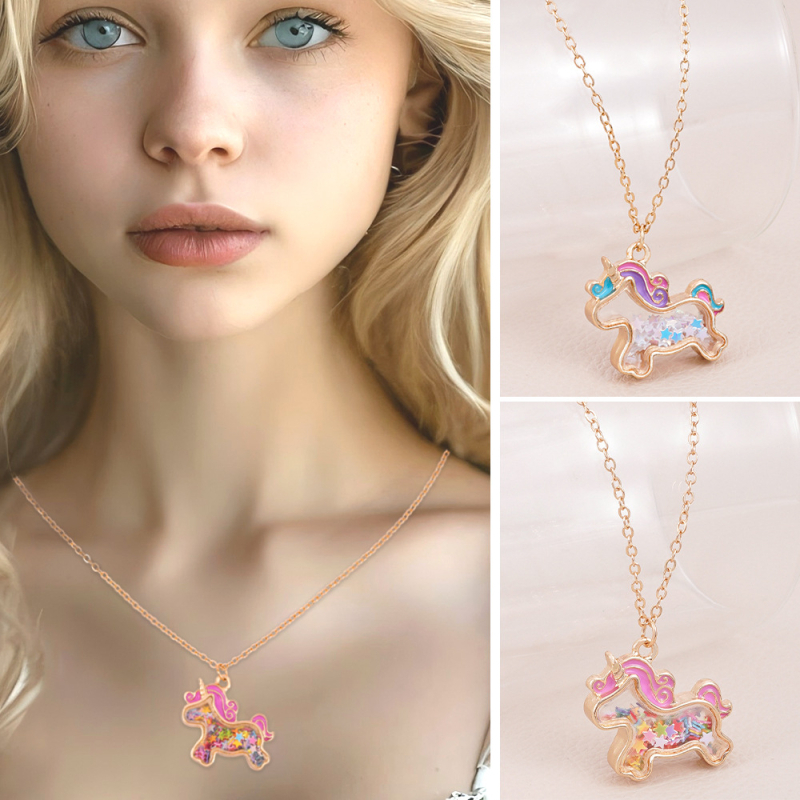 Colier pentru copii cu unicorn desen animat, din aliaj, placare electrolitică, pandant din aliaj, lanț de tip O