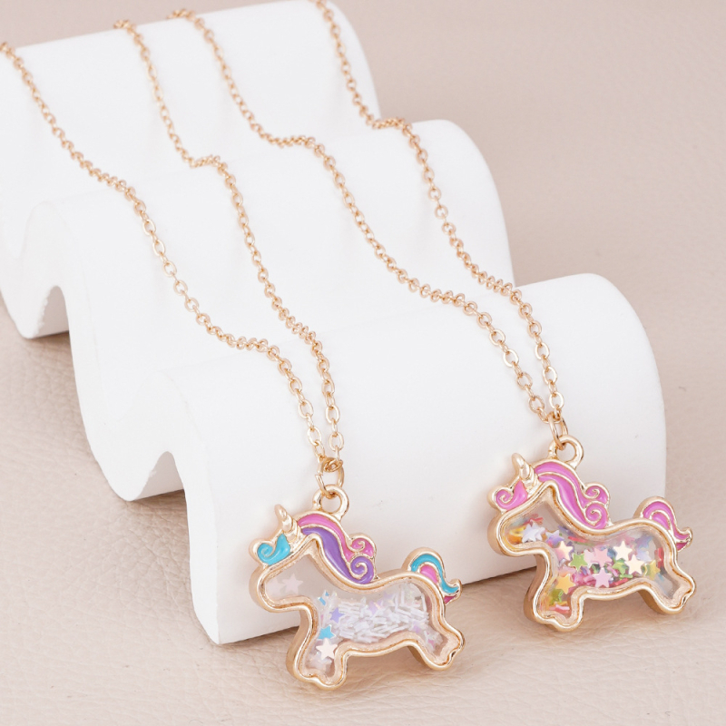 Colier pentru copii cu unicorn desen animat, din aliaj, placare electrolitică, pandant din aliaj, lanț de tip O