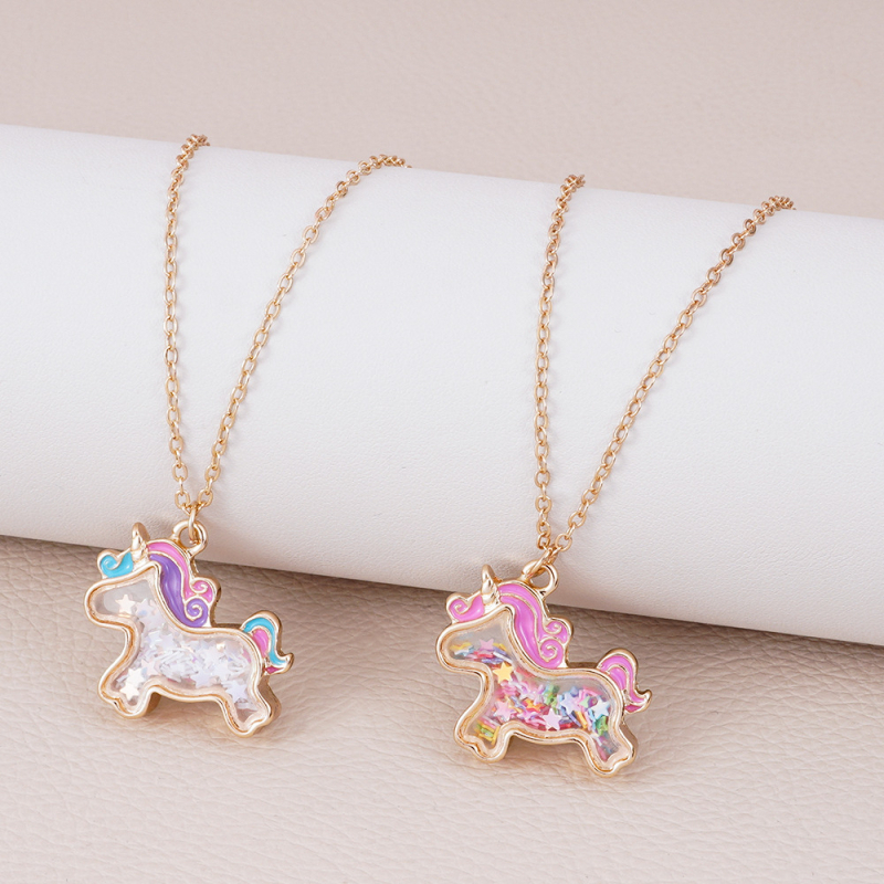 Colier pentru copii cu unicorn desen animat, din aliaj, placare electrolitică, pandant din aliaj, lanț de tip O