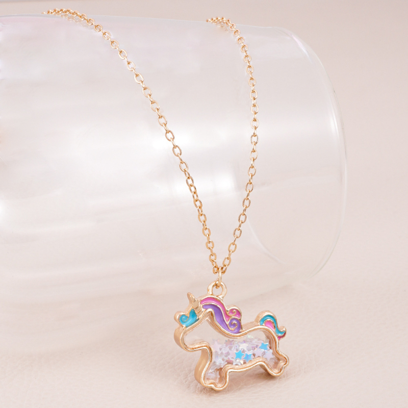 Colier pentru copii cu unicorn desen animat, din aliaj, placare electrolitică, pandant din aliaj, lanț de tip O