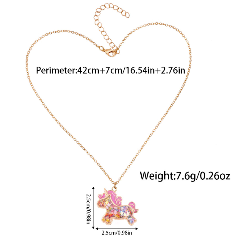 Colier pentru copii cu unicorn desen animat, din aliaj, placare electrolitică, pandant din aliaj, lanț de tip O