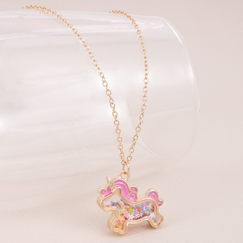 Colier pentru copii cu unicorn desen animat, din aliaj, placare electrolitică, pandant din aliaj, lanț de tip O