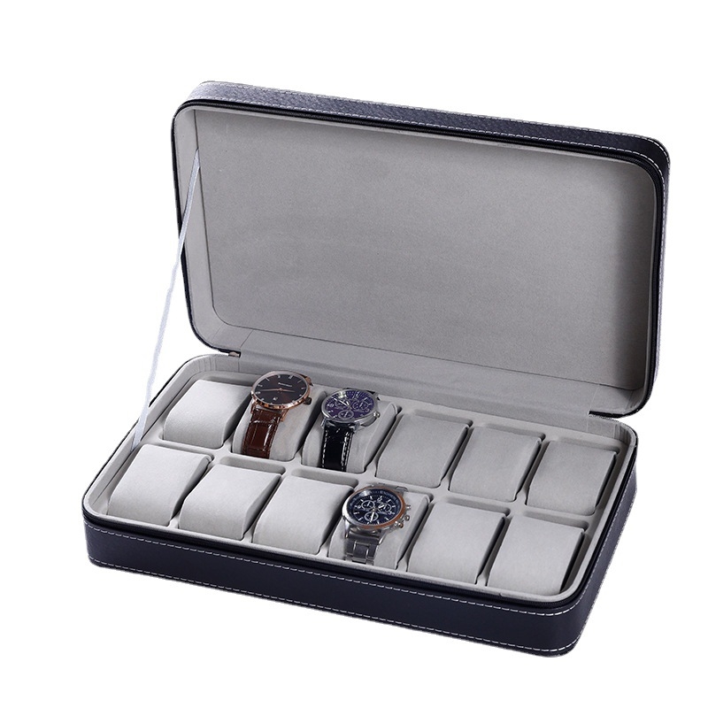 PU кожена кутия за съхранение на часовници с цип – преносима и лека, 6/10/12 отделения
