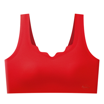 Спортен сутиен безшевен, едно парче дизайн; чашки триъгълни, тънко формовани със пяна; фиксирани презрамки; найлонова материя.