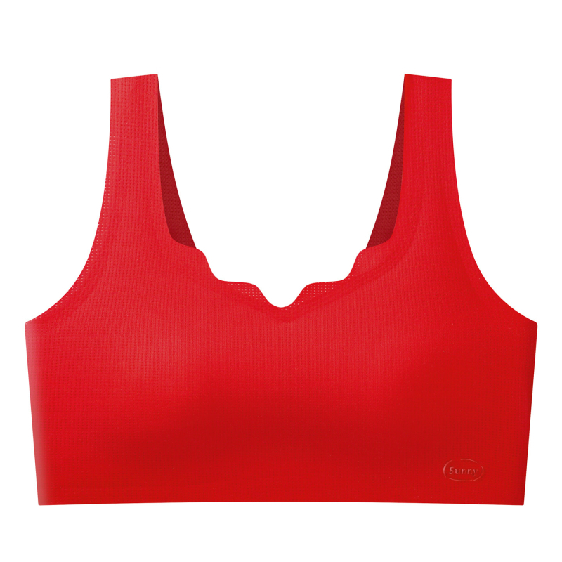 Спортен сутиен безшевен, едно парче дизайн; чашки триъгълни, тънко формовани със пяна; фиксирани презрамки; найлонова материя.