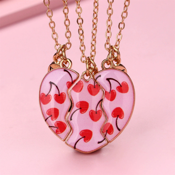 Set de trei piese: colier cu inimă din aliaj – lanț obișnuit, unisex, 20.43 g, Primăvara 2025