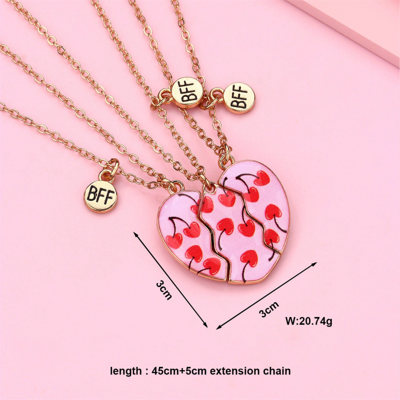 Set de trei piese: colier cu inimă din aliaj – lanț obișnuit, unisex, 20.43 g, Primăvara 2025