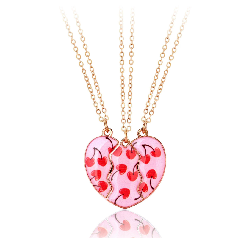 Set de trei piese: colier cu inimă din aliaj – lanț obișnuit, unisex, 20.43 g, Primăvara 2025