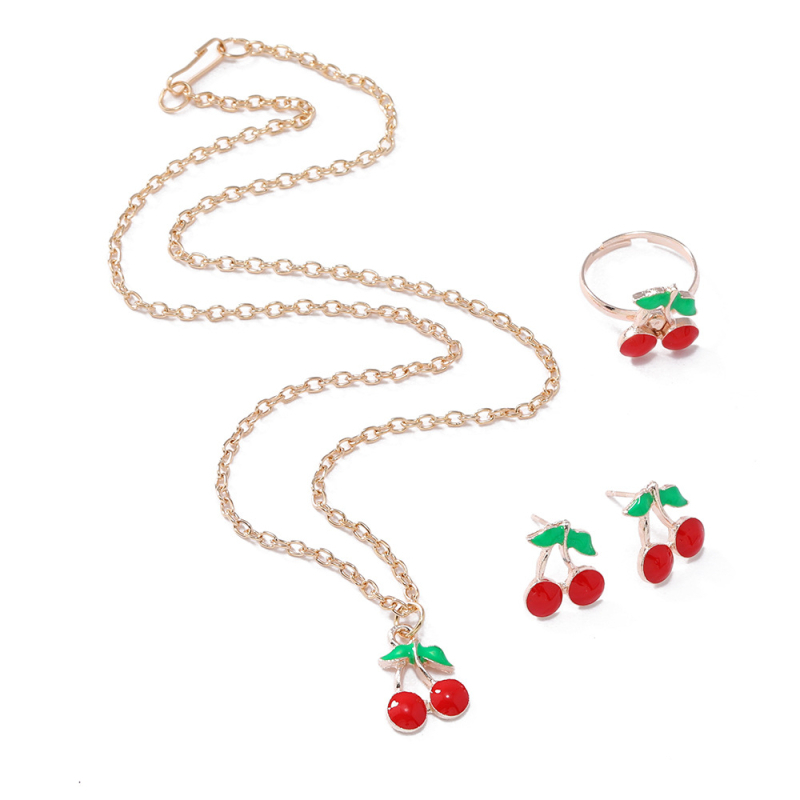 Ékszerszett: Rajzfilm-szerű unikornis meggyes motívummal – Nyaklánc, Fülbevaló, Gyűrű; Anyag: ötvözet; Lánc típusa: keresztezett lánc; Medál anyaga: ötvözet; Sorozat: Rainbow Unicorn