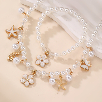 Dječji set: ogrlica i narukvica s privjeskom od smole u obliku mašnice, cvijet i leptir, geometrijski biseri